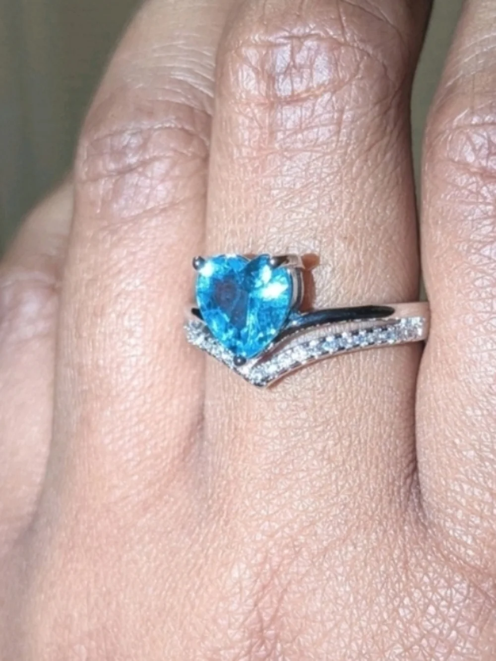 Lab-Created Blue Topaz 3ct Heart Cut Women's Engagement Ring White Gold Plated